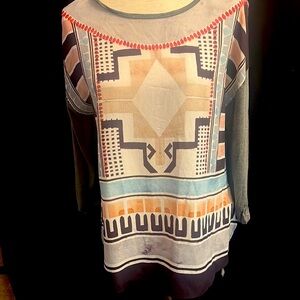 Zara mixed media printed 3/4 Sleeve Top M